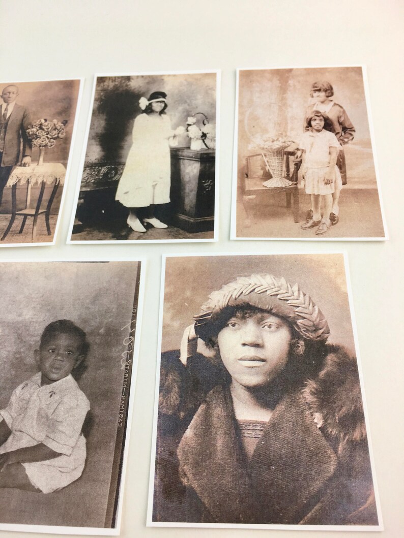May include: A collection of vintage black and white photographs featuring various individuals. The photos are printed on card stock and have a worn, aged appearance.