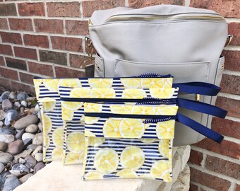 Lemons (navy/white stripes)