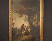 Antique painting framework oil on canvas landscape characters 800 19th century