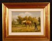 Italian signed painting landscape with horse and farmer