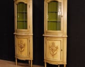 Pair of Italian lacquered and gilded corner cupboards in Louis XVI style