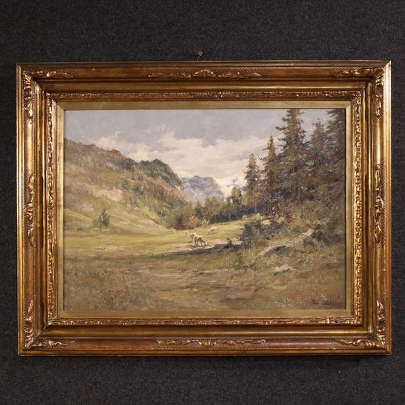 Italian painting oil on canvas artwork landscape signed Gheduzzi 20th century