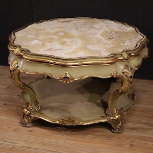 Venetian living room coffee table lacquered gold wood furniture Louis XV style
