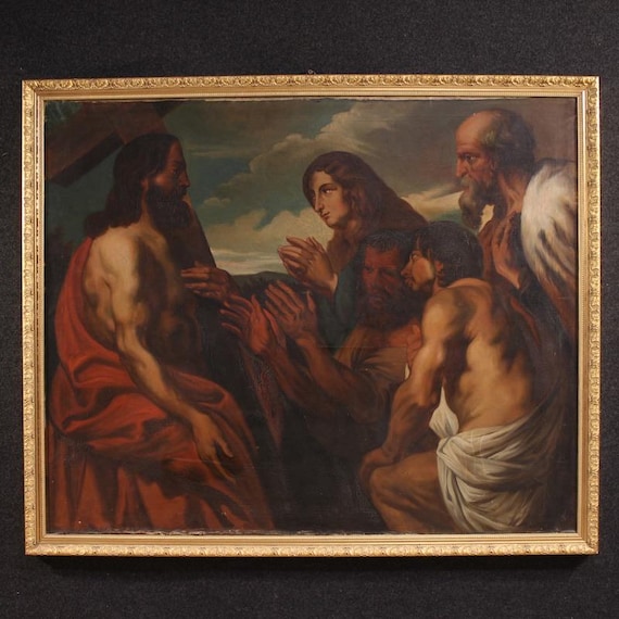 Antique oil on canvas Flemish painting religious Christ Forgiving Penitent 800