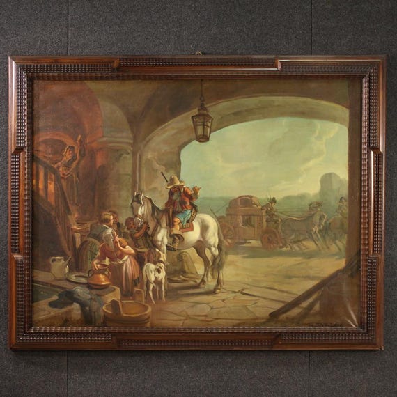 Great Italian painting signed Mattia Traverso artwork oil canvas 20th century