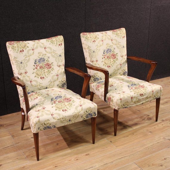 Pair of Italian armchairs furniture antique style chairs fabric 20th century