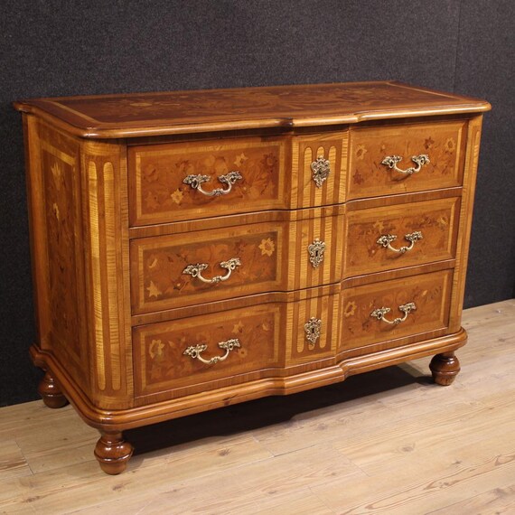 Italian commode chest of drawers inlaid wood commode antique style 20th century