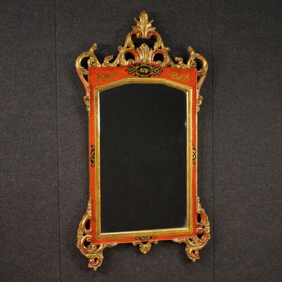 Tuscan mirror in lacquered golden painted wood furniture vintage 20th century
