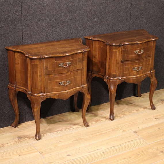Pair of Venetian night stands in wood antique style bedside tables 20th century