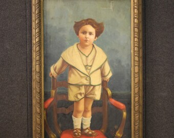 Portrait child painting oil canvas framework signed dated 1921 gilded frame 900