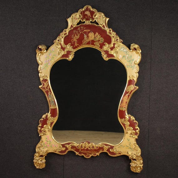 Chinoiserie Venetian Mirror, Lacquered Furniture Frame, Mid-20th Century