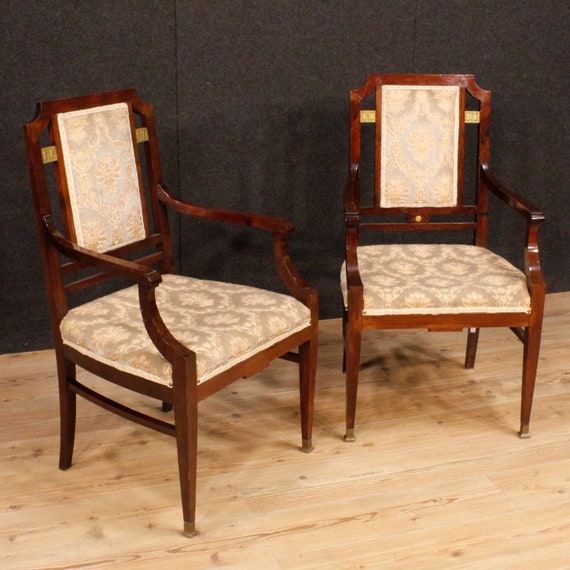Pair Of French Art Deco Armchairs In Mahogany Wood