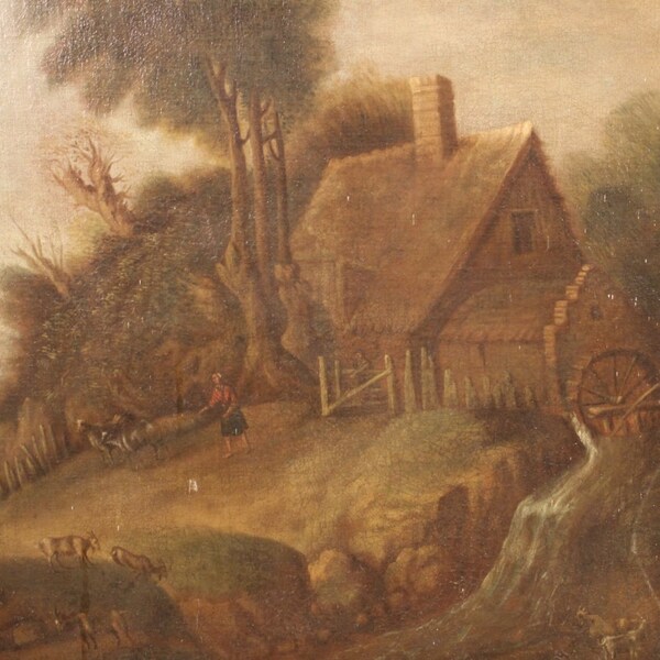 Antik Gemälde Flämisch Malerei Landschaft öl auf Leinwand 19 Jahrhunderts