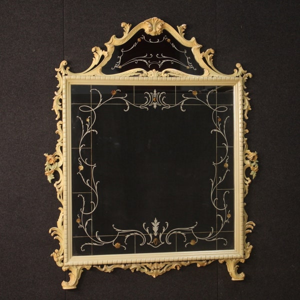 Grand miroir en bois laqué miroirs peint meuble cadre style ancien fleurs salon