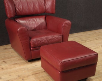 Sessel mit Fußhocker aus Rot Leder Zanotta Möbeln modern vintage 20 Jahrhundert