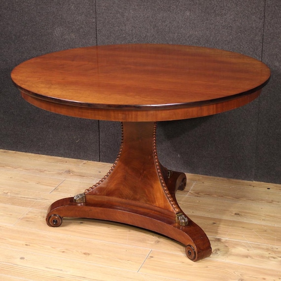 French round dining table in mahogany wood bronze furniture 20th century