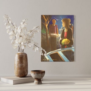Signed painting frameworkcharacters Italian picture oil painting on canvas 60s