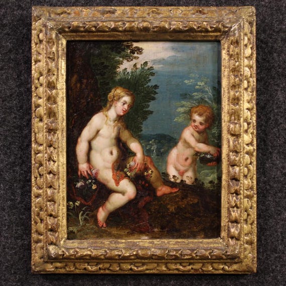 Antique copper painting oil artwork mythological flemish art 17th century