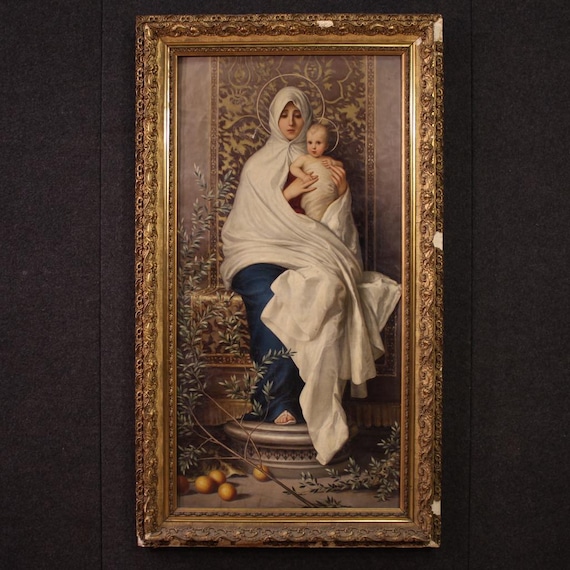 Our Lady of the Olive Tree with Child religious art painting oil canvas 19th