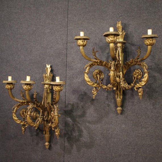 Pair of French gilded bronze wall lamps antique Louis XVI style 20th century