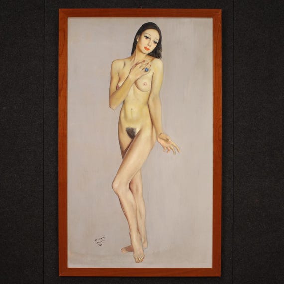 Nude painting signed Mario Vellani Marchi dated 1969 oil on masonite artwork