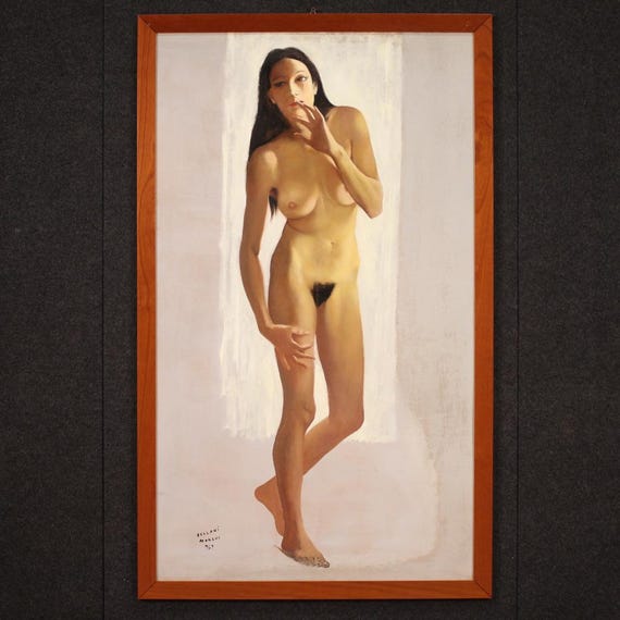Painting signed Vellani Marchi artwork oil on masonite female nude 20th century