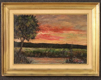 Landscape Italian signed F. Rontini painting oil artwork sunset 20th century