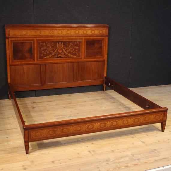 Double bed Italian furniture in inlaid wood Louis XVI style 20th century