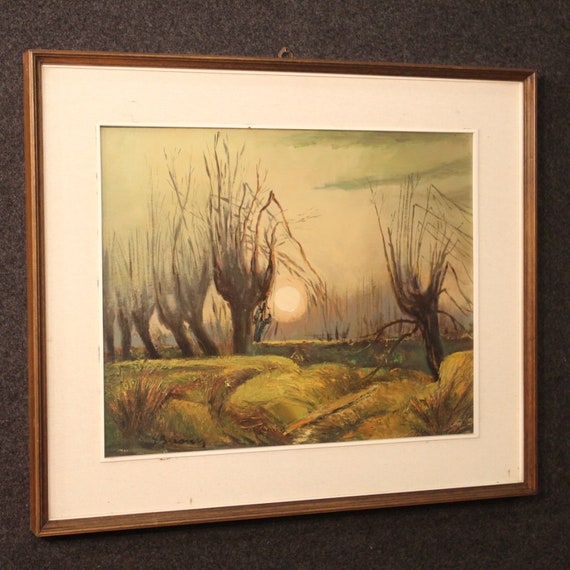 Panting framework oil on masonite landscape signed countryside antique style