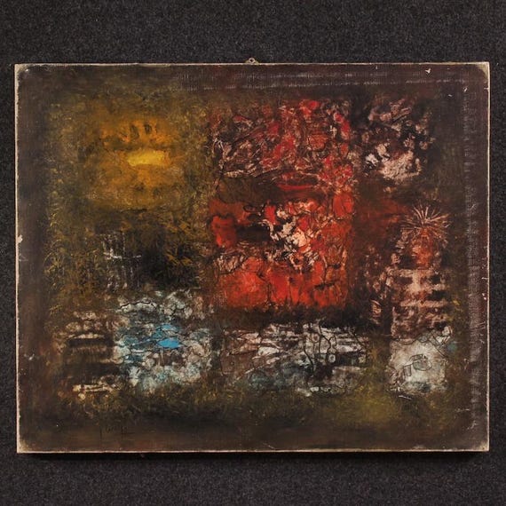 American abstract painting oil on canvas artwork signed J. Wolff 20th century