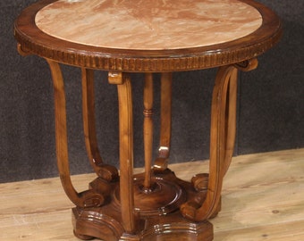 Woonkamer ronde bijzettafel met marmeren blad in notenhout antieke stijl 900