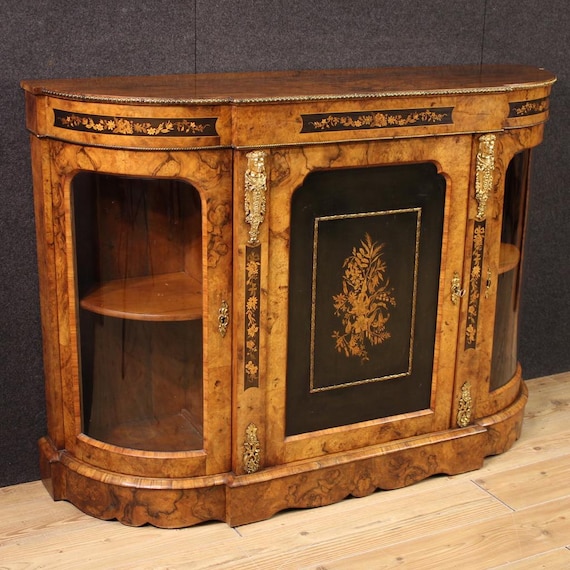 English sideboard furniture cabinet in inlaid wood antique style 20th century