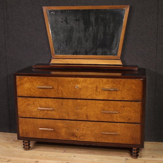 Italian chest of drawers with mirror furniture commode in wood modern 20th cent