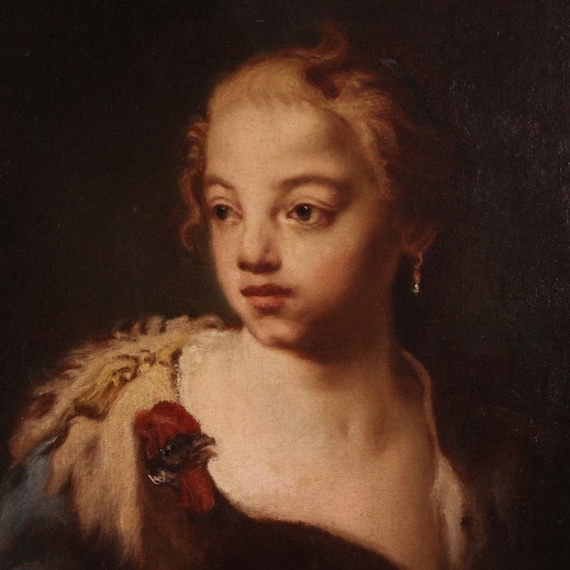 Portrait lady antique painting oil canvas artwork girl woman art 18th century