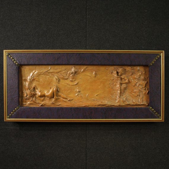 French terracotta bas-relief mythological sculpture Venus Faun 20th century