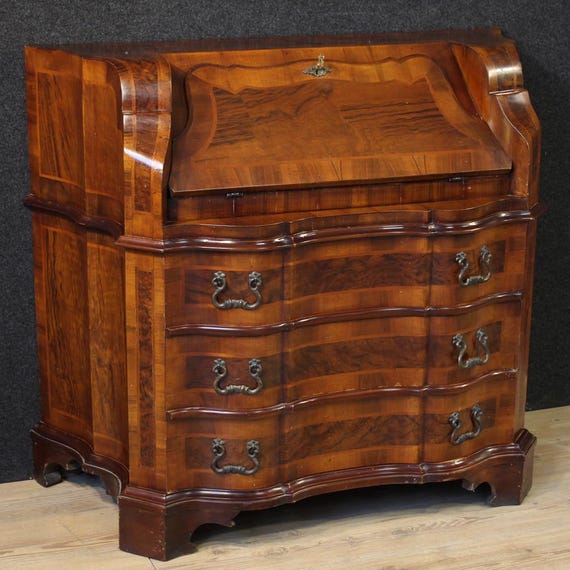 Venetian bureau furniture desk secrétaire in walnut wood 20th century