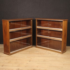 Pair of vitrines vintage bookcases design display cabinets furniture in wood
