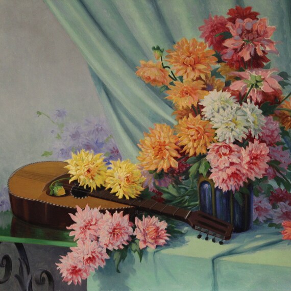 French still life signed painting oil on masonite artwork art 20th century