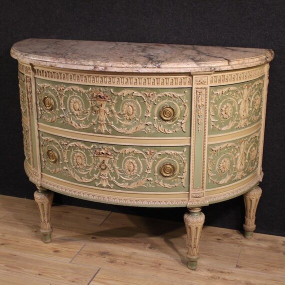 Italian dresser lacquered commode marble Bonzanigo style Louis XVI 20th cent