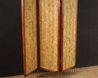 Paravent en bois meuble vintage diviseur moderne 3 portes années '80