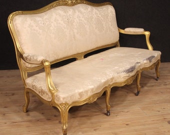 Canapé sofa meuble en bois doré tissu sièges salon style ancien Louis XV 900