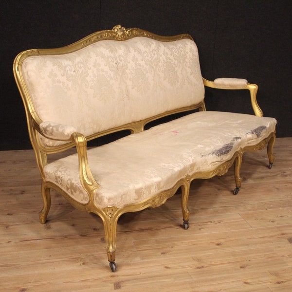 Canapé sofa meuble en bois doré tissu sièges salon style ancien Louis XV 900