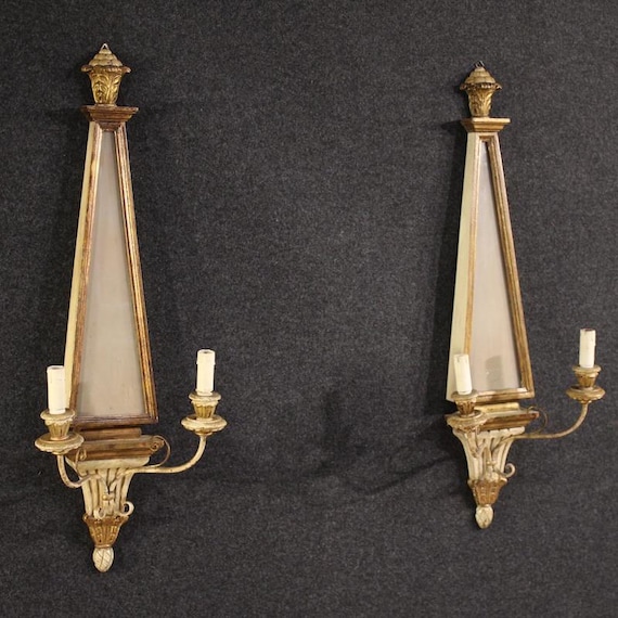 Pair of Italian wall lights Italian lacquered gold lamps Louis XVI style 900