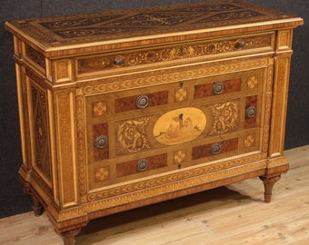 Chest of drawers inlaid commode antique Louis XVI style dresser 20th century