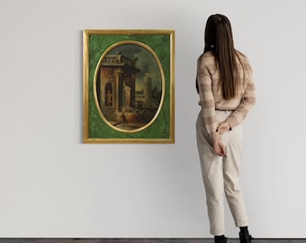 Laune antik Gemälde Landschaft 18 Jahrhundert 700 oval Malerei öl auf Leinwand