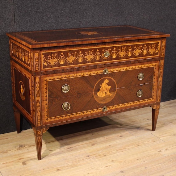 Italian dresser furniture commode inlaid wood chest of drawers Louis XVI style