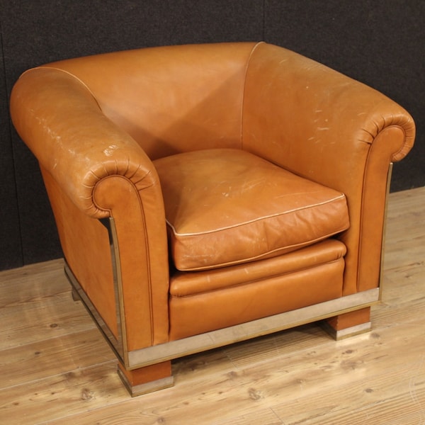Fauteuil italien de design meuble en cuir chaise de salon vintage moderne