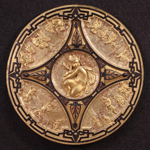 Plate shield signed F. Barbedienne Paris sculpture gilded wood 19th century