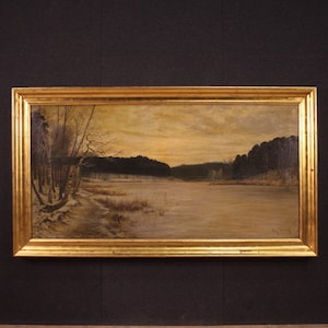 Great signed landscape painting oil on canvas romantic artwork 20th century
