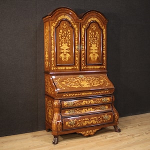 Trumeau mobile scrittoio in legno intarsiato stile antico scrivania secrétaire